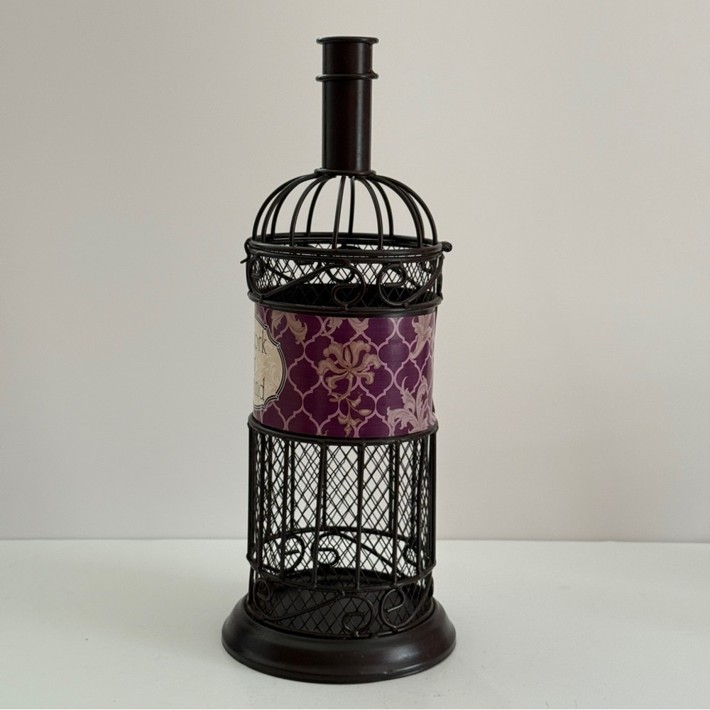 Bottle Shaped Wine Corks Storage Cage Brown Metal 'Uncork & Unwind' - Picture 2 of 8
